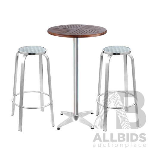 Outdoor Bistro Set Bar Table Stools Adjustable Aluminium Cafe 3PC Wood - Brand New - Free Shipping