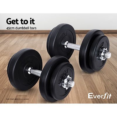 Everfit 45cm Solid Steel Dumbbell Bar Pair Gym Home Exercise Fitness 150KG Cap - Brand New - Free Shipping