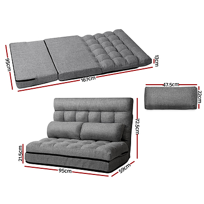 Lounge Sofa Bed 2-seater Floor Folding Fabric Grey - Brand New - Free Shipping