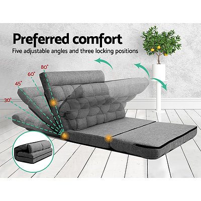 Lounge Sofa Bed 2-seater Floor Folding Fabric Grey - Brand New - Free Shipping