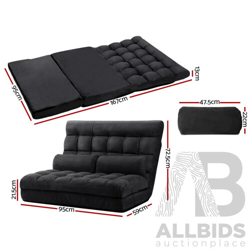 Lounge Sofa Bed 2-seater Floor Folding Suede Charcoal - Brand New - Free Shipping