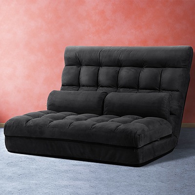 Lounge Sofa Bed 2-seater Floor Folding Suede Charcoal - Brand New - Free Shipping