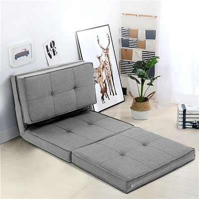 Lounge Sofa Floor Couch Chaise Chair Recliner Futon Linen Folding Grey - Brand New - Free Shipping