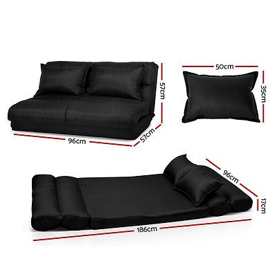 Floor Sofa Lounge 2 Seater Futon Chair Couch Folding Recliner Metal Black - Brand New - Free Shipping
