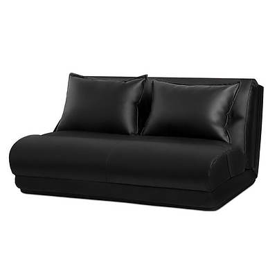 Lounge Sofa DOUBLE Floor Recliner Chaise Chair Folding PU leather Black