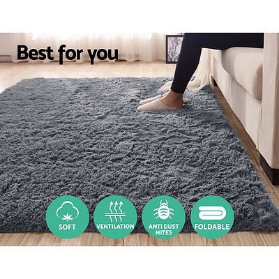 Floor Rugs Soft Shaggy Rug Large 200x230cm Carpet Anti-slip Mat Area Grey - Brand New - Free Shipping