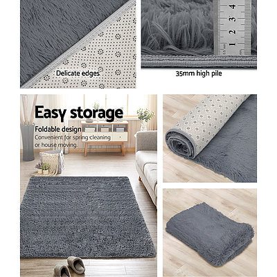Floor Rugs Soft Shaggy Rug Large 200x230cm Carpet Anti-slip Mat Area Grey - Brand New - Free Shipping