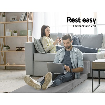 Folding Foam Mattress Portable Sofa Bed Lounge Chair Velvet Light Grey - Brand New - Free Shipping