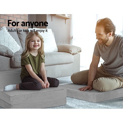 Folding Foam Mattress Portable Sofa Bed Lounge Chair Velvet Light Grey - Brand New - Free Shipping