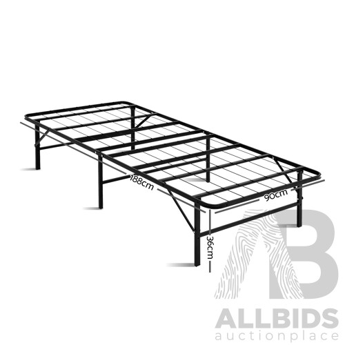 Foldable Single Metal Bed Frame - Black