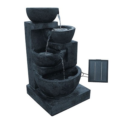 Solar Power Four-Tier Water Fountain Feature with LED Light Blue - Brand New