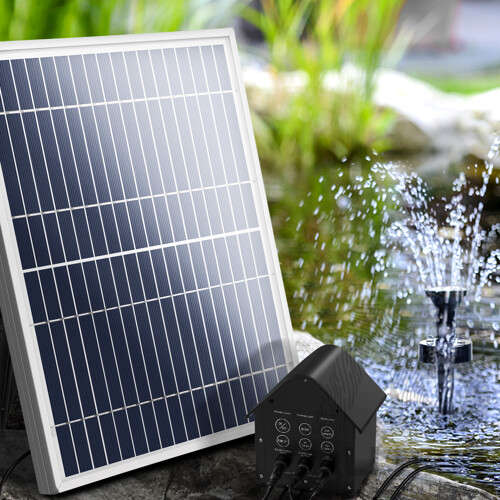 Solar Pond Pump with Battery Powered Submersible Kit LED Light & Remote 8.8 FT - Brand New - Free Shipping