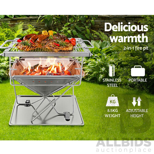 Camping Fire Pit BBQ Portable Folding Stainless Steel Stove Outdoor Pits - Brand New - Free Shipping