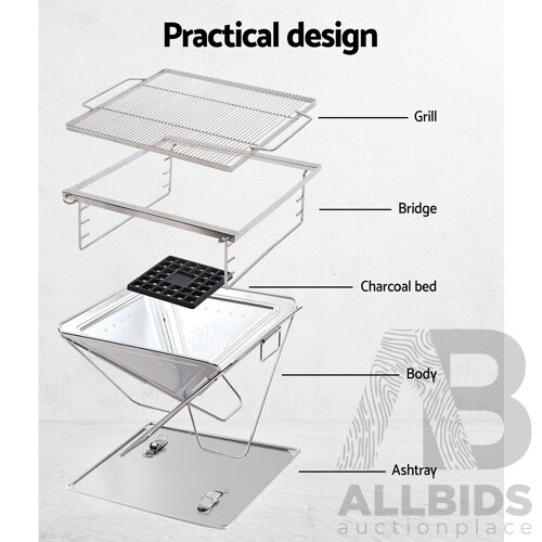 Camping Fire Pit BBQ Portable Folding Stainless Steel Stove Outdoor Pits - Brand New - Free Shipping