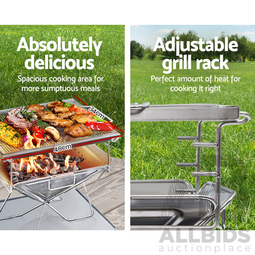 Camping Fire Pit BBQ Portable Folding Stainless Steel Stove Outdoor Pits - Brand New - Free Shipping