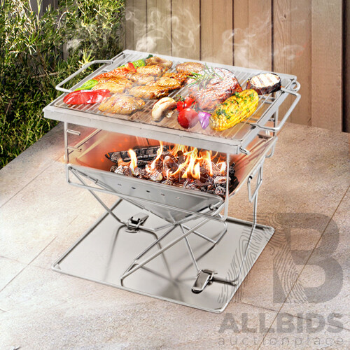 Camping Fire Pit BBQ Portable Folding Stainless Steel Stove Outdoor Pits - Brand New - Free Shipping