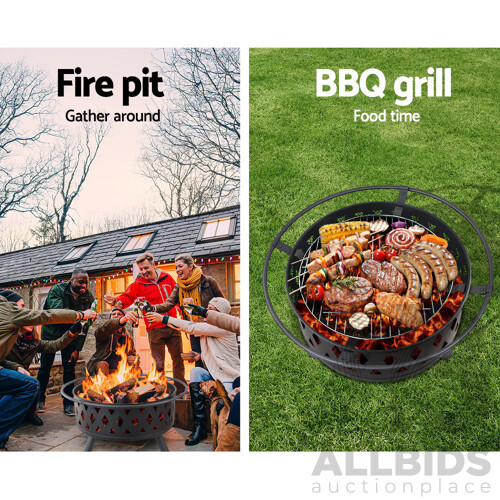 32 Inch Portable Outdoor Fire Pit and BBQ - Black - Free Shipping