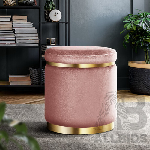 Round Velvet Foot Stool Ottoman Foot Rest Pouffe Padded Seat Pouf Bedroom Pink - Brand New - Free Shipping