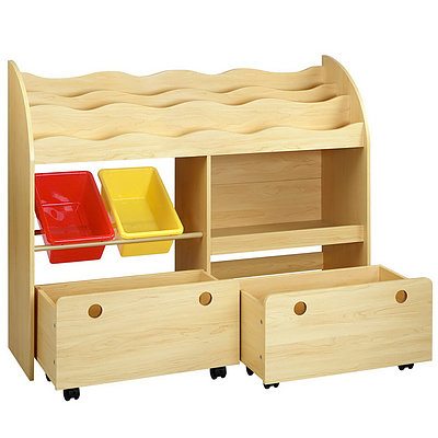 Kids Bookcase Childrens Bookshelf Toy Storage Box Organizer Display Rack Drawers with Rollers - Brand New - Free Shipping