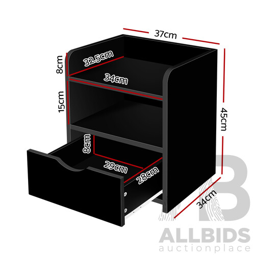 Bedside Table Drawer - Black - Free Shipping