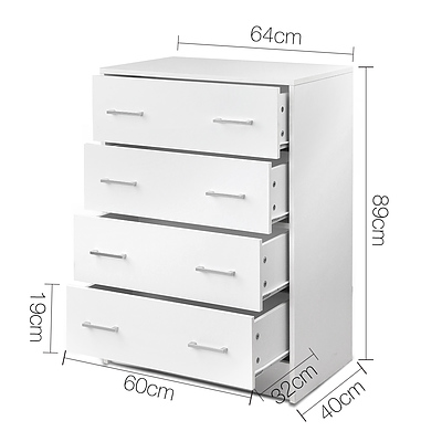 Artiss Tallboy 4 Drawers Storage Cabinet - White - Brand new - Free Shipping