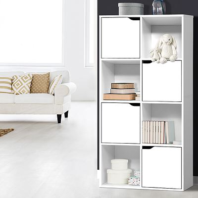 Display Shelf 8 Cube Storage 4 Door Cabinet Organiser Bookshelf Unit White - Brand New - Free Shipping