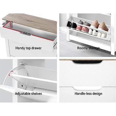 Shoe Cabinet Rack Storage Organiser Cupboard Shelf Drawer 16 Pairs White - Brand New - Free Shipping