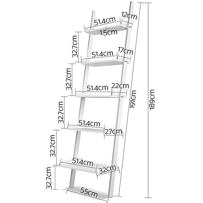 5 Tier Wooden Ladder Wall Shelf Rack - White - Free Shipping
