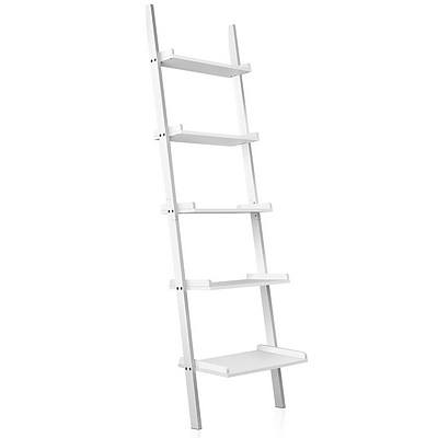5 Tier Wooden Ladder Wall Shelf Rack - White - Free Shipping