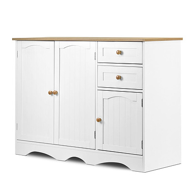 Kitchen Storage Buffet with Shelf - White and Light Brown 