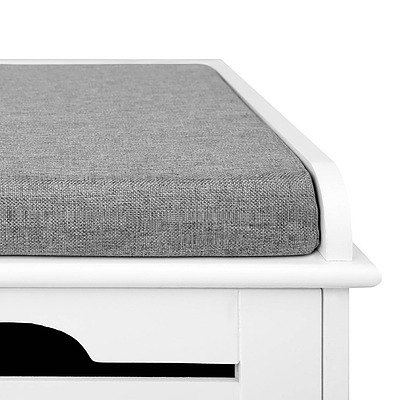 Fabric Shoe Bench with Drawers - White & Grey - Free Shipping