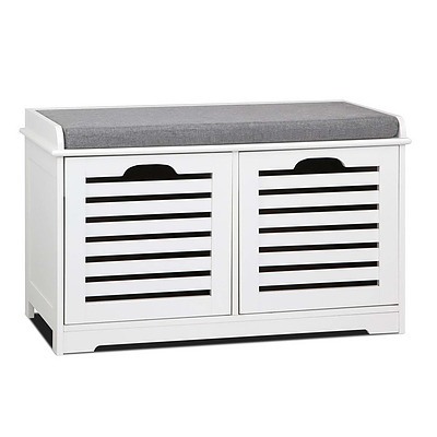 Fabric Shoe Bench with Drawers - White & Grey - Free Shipping