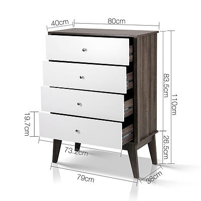 Artiss 4 Chest of Drawers Storage Cabinet - White - Brand new - Free Shipping