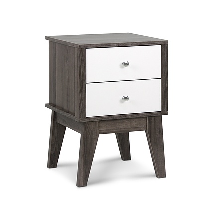 Bedside Table with Drawers - White & Dark Grey - Free Shipping