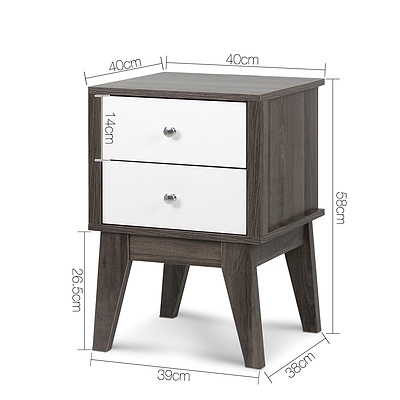 Bedside Table with Drawers - White & Dark Grey - Free Shipping