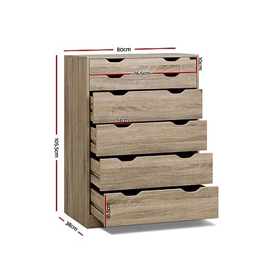 6 Chest of Drawers Tallboy Dresser Table Storage Cabinet Oak Bedroom - Brand New - Free Shipping