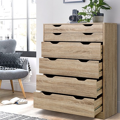 6 Chest of Drawers Tallboy Dresser Table Storage Cabinet Oak Bedroom - Brand New - Free Shipping