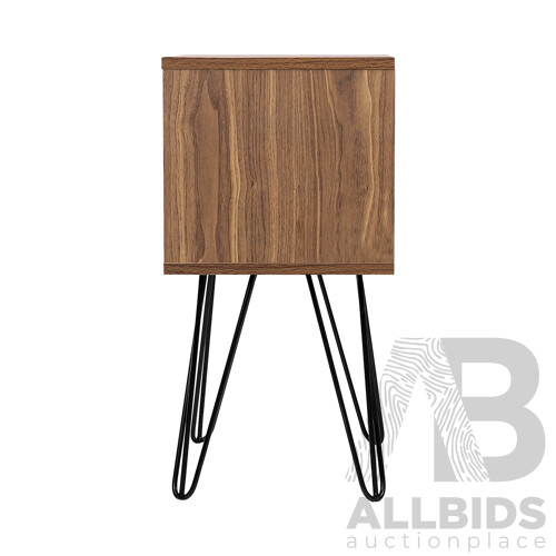 Bedside Table with Drawer - White & Walnut - Free Shipping