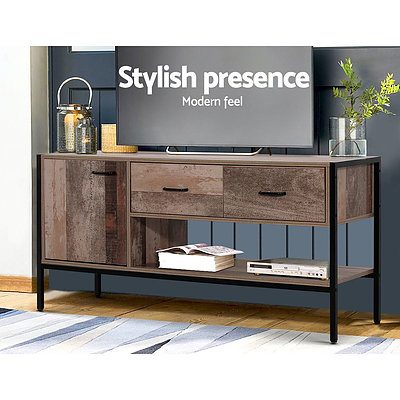 TV Stand Entertainment Unit Storage Cabinet Industrial Rustic Wooden 120cm