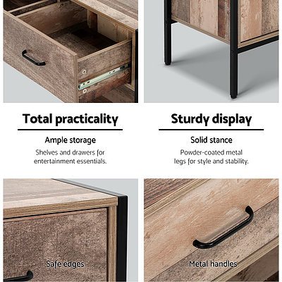 TV Stand Entertainment Unit Storage Cabinet Industrial Rustic Wooden 120cm - Brand New - Free Shipping
