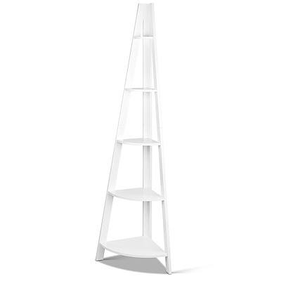 5 Tier Corner Ladder Bookshelf - White - Free Shipping