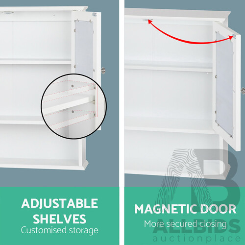 Bathroom Tallboy Storage Cabinet with Mirror - White - Free Shipping