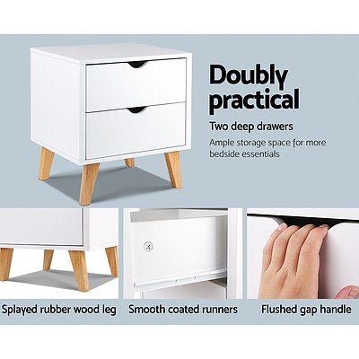 2 Drawer Wooden Bedside Tables - White