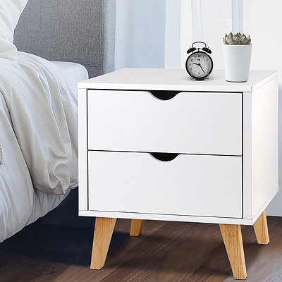 2 Drawer Wooden Bedside Tables - White