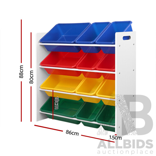 12 Plastic Bins Kids Toy Organiser Box Bookshelf Storage Rack Cabinet - Brand New - Free Shipping