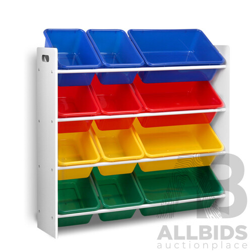 12 Plastic Bins Kids Toy Organiser Box Bookshelf Storage Rack Cabinet - Brand New - Free Shipping