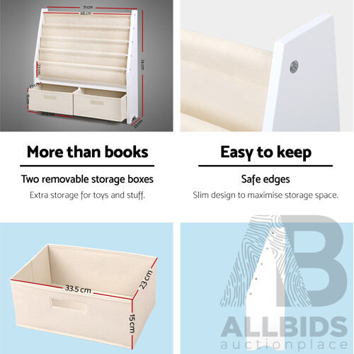4 Tier Wooden Kids Bookshelf - White - Free Shipping