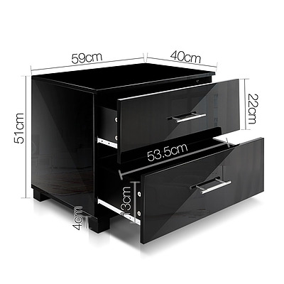 High Gloss Two Drawers Bedside Table Black - Brand New - Free Shipping