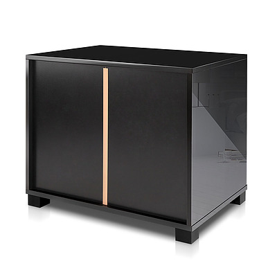 High Gloss Two Drawers Bedside Table - Black
