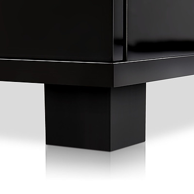 High Gloss Two Drawers Bedside Table Black - Brand New